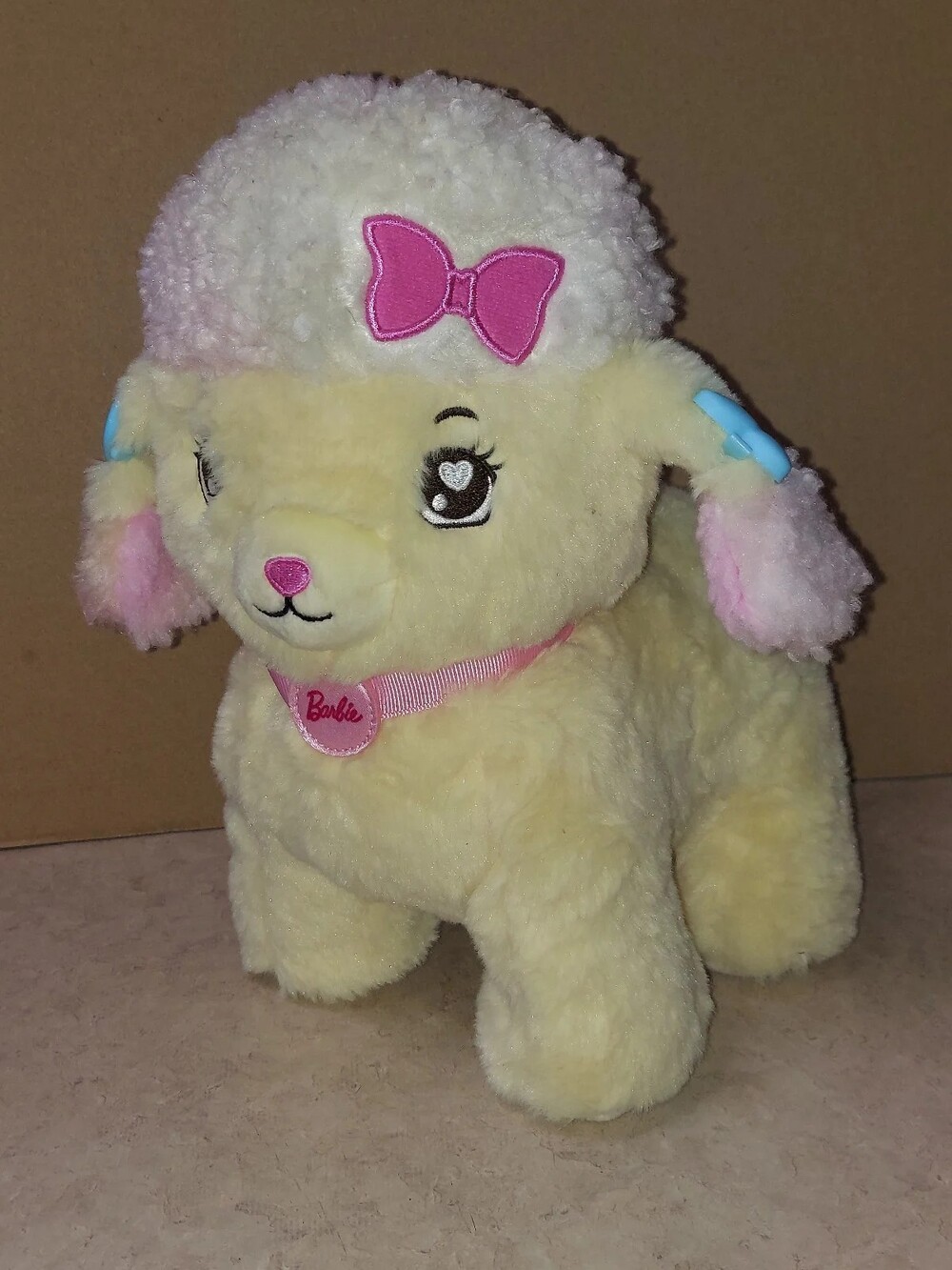 Barbie Light-Up Poodle Plush Yellow Pink Bow Interactive Dog Plush Mattel HPJ43